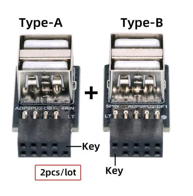 Alt view image 2 of 7 - Vszerda Adapter 2pcs/lot 9Pin 10Pin Motherboard Female Header to Dual USB 2.0 Female Adapter Horizontal Type