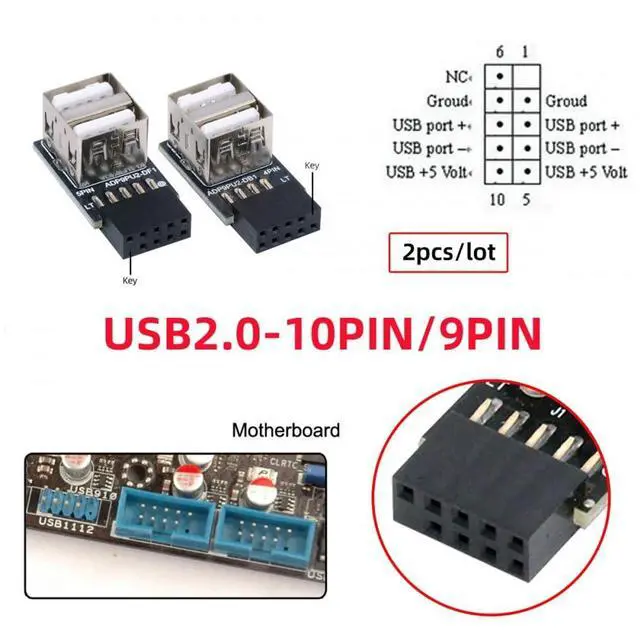 Alt view image 4 of 7 - Vszerda Adapter 2pcs/lot 9Pin 10Pin Motherboard Female Header to Dual USB 2.0 Female Adapter Horizontal Type
