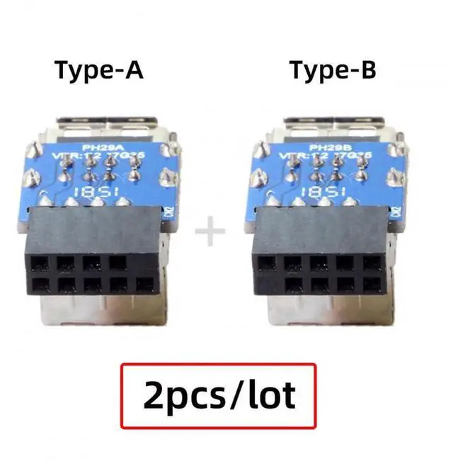 Alt view image 2 of 7 - Vszerda Adapter 2pcs/lot 9Pin 10Pin Motherboard Female Header to Dual USB 2.0 Female Adapter Vertical Type