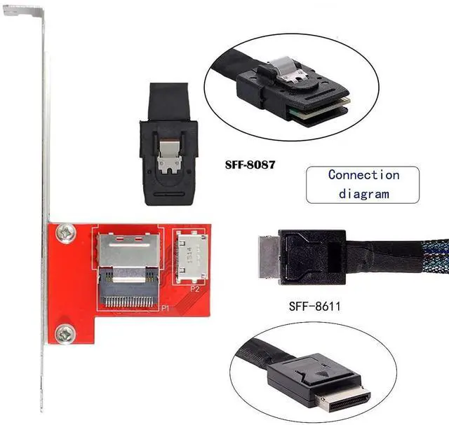 Alt view image 7 of 7 - Vszerda PCI-Express 4.0 Mini SAS SFF-8087 to Oculink SFF-8611 SFF-8612 PCBA Female Adapter with Bracket