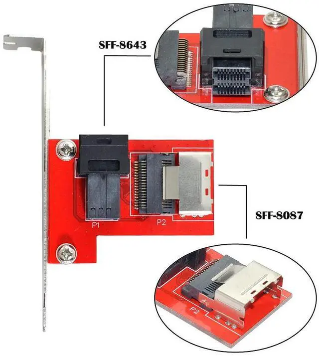 Alt view image 4 of 7 - Vszerda PCI-Express 4.0 Mini SAS SFF-8087 to SAS HD SFF-8643 PCBA Female Adapter with Bracket
