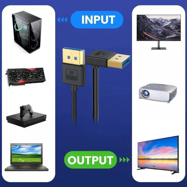 Alt view image 6 of 7 - Vszerda Ultrafine Down Angled DisplayPort 1.4 DP to DP Cable, 100cm, 8K 60Hz, 4K 144Hz, Black, Male-to-Male, Desktop Laptop Monitor