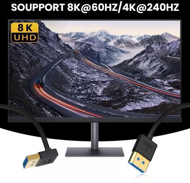 Alt view image 4 of 7 - Vszerda Ultrafine Down Angled DisplayPort 1.4 DP to DP Cable, 100cm, 8K 60Hz, 4K 144Hz, Black, Male-to-Male, Desktop Laptop Monitor