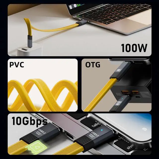 Alt view image 2 of 7 - Vszerda USB4 Male to Female Extension Cable 20Gbps Flat Slim FPC Cable with 100W and 8K 5K USB4.0 Type-C Compatible with Thunderbolt3/4 (50cm)