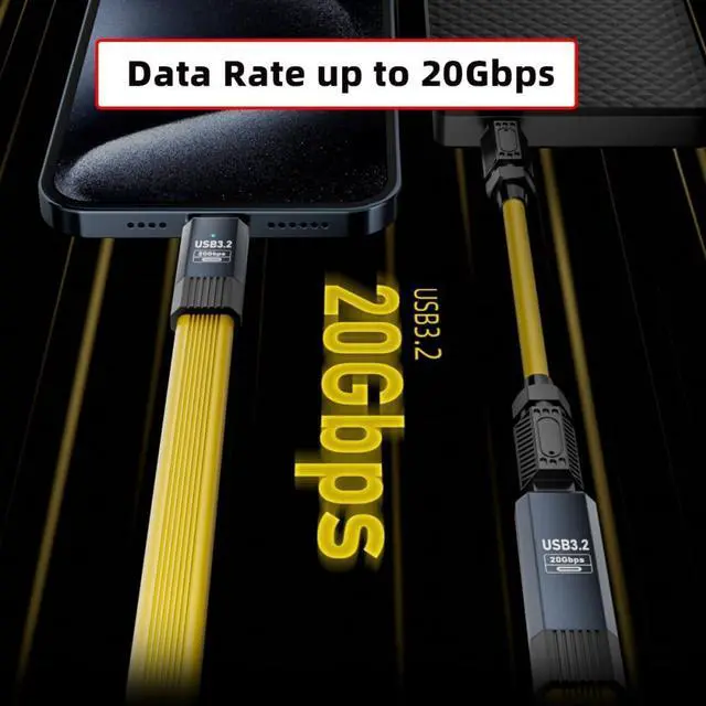 Alt view image 4 of 4 - Vszerda USB4 Male to Female Extension Cable 20Gbps Flat Slim FPC Cable with 100W and 8K 5K USB4.0 Type-C Compatible with Thunderbolt3/4 (80cm)