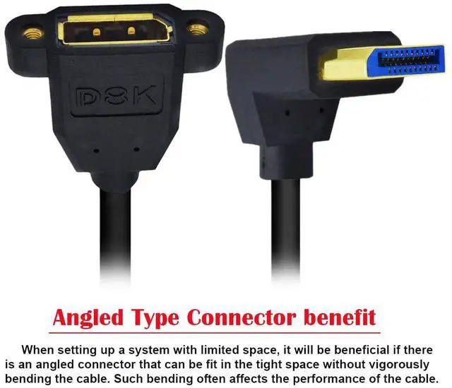 Alt view image 2 of 7 - Vszerda Cable 8K DisplayPort Display Port Male to Female Extension Cable 90 Degree Angled Up