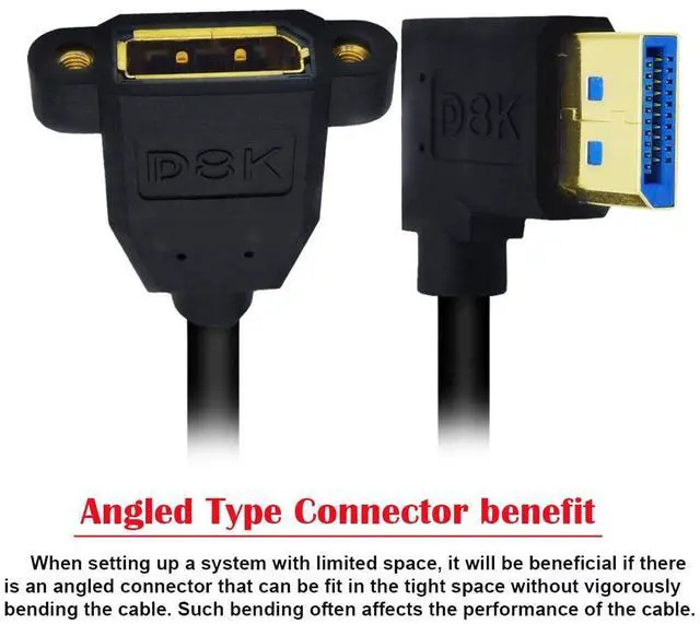 Alt view image 2 of 7 - Vszerda Cable 8K DisplayPort Display Port Male to Female Extension Cable 90 Degree Angled Left