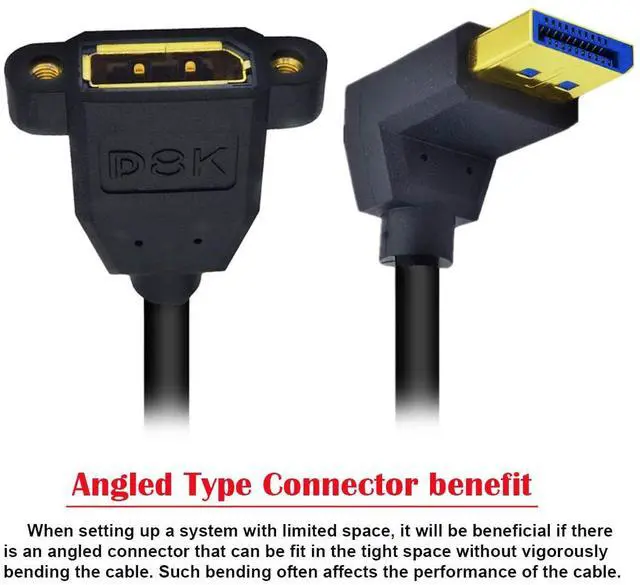 Alt view image 2 of 7 - Vszerda Cable 8K DisplayPort Display Port Male to Female Extension Cable 90 Degree Angled Down