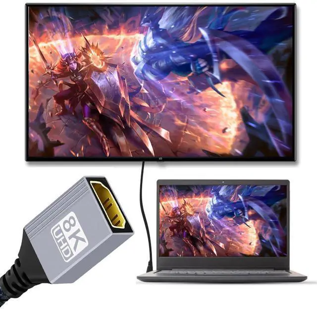 Alt view image 6 of 7 - Vszerda 8K Micro HDMI 2.1 Type-D Male Down Angled 90 Degree to HDMI Female Extension HDTV Cable for Monitor DV Camera Laptop Portable 17cm