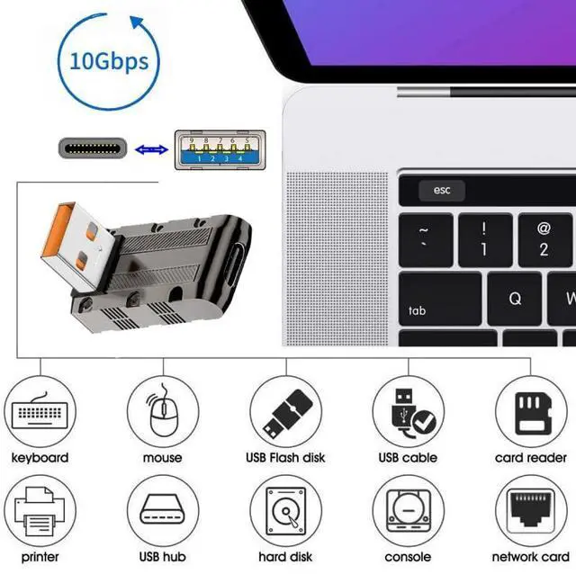 Alt view image 7 of 7 - Vszerda Adapter USB-C USB 3.1 Type C Female to USB 3.0 Type-A Male 90 Degree Up Angled Low Profile Type 10Gbps Data 120W Power Adapter Mecha Cyberpunk Style