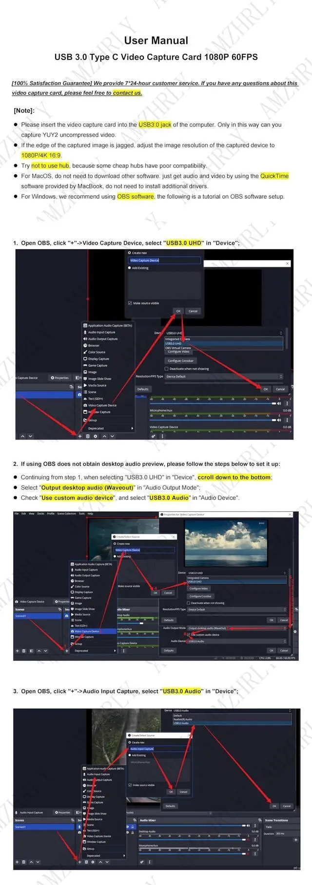 Alt view image 7 of 7 - Vszerda 4K HDMI to USB 3.0 Type C Video Capture Card 1080P 60FPS Cam Link Capture Adapter Screen Record Device for Streaming, Gaming, Video Conference, Teaching, Live Broadcasting