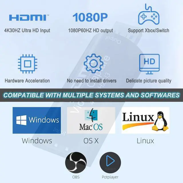 Alt view image 7 of 7 - Vszerda 4K HDMI to USB 3.0 Video Capture Card 1080P 60FPS Cam Link Card Game Capture Card Adapter Screen Record Capture Device for Streaming, Gaming, Video Conference, Teaching, Live Broadcasting