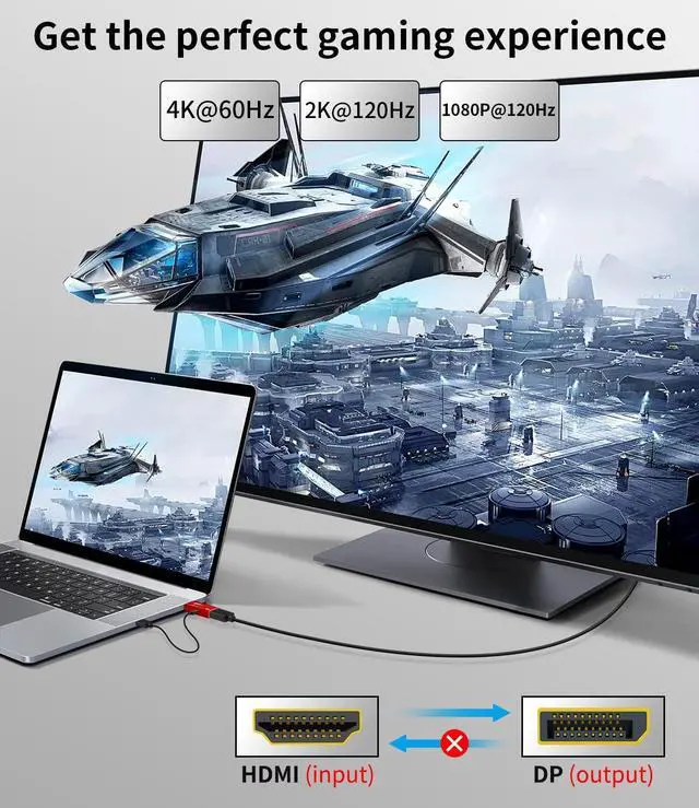 Alt view image 3 of 7 - Vszerda HDMI to DisplayPort Adapter, 4K@60Hz, 1080p@120Hz, HDMI computer to DP monitor Converter with usb power, Compatible with, Laptop, AMD, NVIDIA, PS5, Xbox, Graphics Card, Aluminium case (1pack)