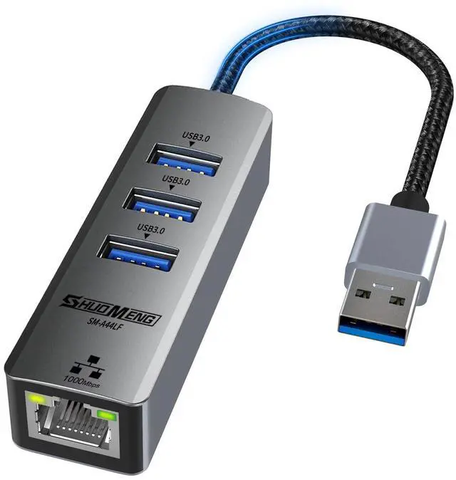 Main image of Vszerda USB to Ethernet Adapter for Laptop, 4-in-1 USB3.0 to RJ45 Hub, 3*USB 3.0, Gigabit 10/100/1000Mbps, Support for MacBook, Surface Pro, Windows, Linux, Chromebook and More
