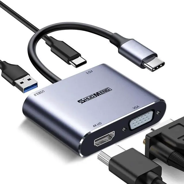 Main image of 4 in 1 USB C Hub, Type-c to HDMI MultiPort Adapter, 4K HD, VGA, 100W Charging Port, USB3.0, Compatible with Switch, Steam Deck, Rog Ally iPhone 15 Pro/Max, MacBook Pro/Air, iPad Pro, iMac, S23