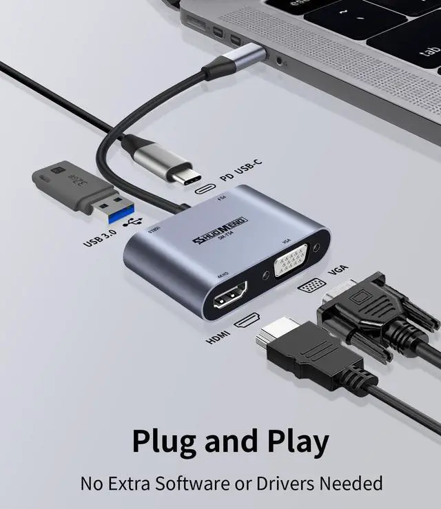 Alt view image 2 of 7 - 4 in 1 USB C Hub, Type-c to HDMI MultiPort Adapter, 4K HD, VGA, 100W Charging Port, USB3.0, Compatible with Switch, Steam Deck, Rog Ally iPhone 15 Pro/Max, MacBook Pro/Air, iPad Pro, iMac, S23