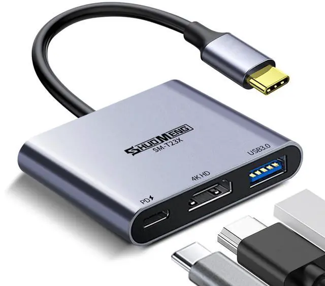 Main image of Vszerda USB C to HDMI Adapter (4K@60Hz) 3-in-1 Multiport AV Converter with PD100W, USB 3.0 and HDMI Ports Compatible with MacBook Pro/Air, Switch, steam Deck, rog Ally iPhone, iPad Pro, Galaxy, etc.
