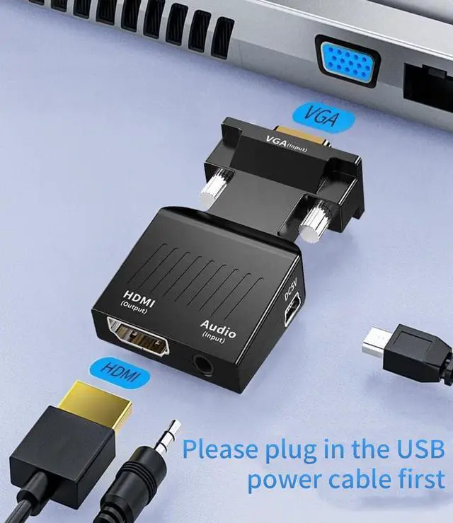 Alt view image 5 of 6 - Vszerda VGA Computer to HDMI Monitor Adapter with 3.5mm Audio, VGA Source to HDMI Display Converter, Male to Female 1080P@60Hz Dongle adaptador for Computer,Laptop,Projector (Uni-Directional)