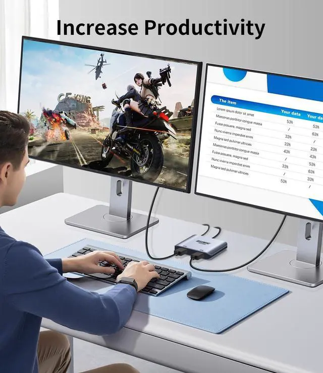 Alt view image 6 of 7 - DisplayPort to Dual HDMI Adapter, 4K@60Hz male DP computer to female HDMI monitor for 2 Monitors, 1 in 2 out MST Display converter with lock, for PC Laptop splitter , NVIDIA, AMD Graphics Card