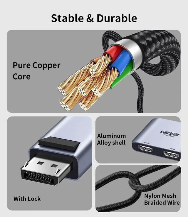 Alt view image 7 of 7 - DisplayPort to Dual HDMI Adapter, 4K@60Hz male DP computer to female HDMI monitor for 2 Monitors, 1 in 2 out MST Display converter with lock, for PC Laptop splitter , NVIDIA, AMD Graphics Card