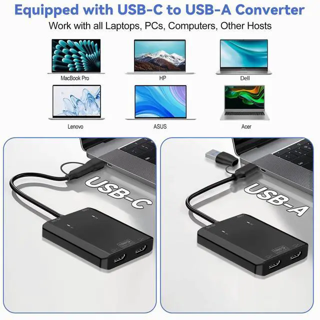 Alt view image 6 of 7 - Vszerda USB to HDMI Adapter [1080P Full HD] HDMI Splitter for Dual Monitors USB 3.0 to Extended Display Converter 1 in 2 Out Multiple Screen Extender for MacOS/Windows 11/10/8/7 Laptops