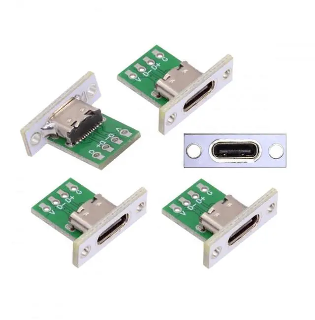 Alt view image 2 of 6 - Vszerda Connector 5pcs/Set DIY OEM Type C Female Socket Connector Panel Mount Type with PC Board 24pin USB 2.0 Pinout