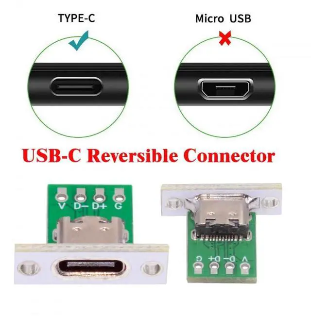 Alt view image 3 of 6 - Vszerda Connector 5pcs/Set DIY OEM Type C Female Socket Connector Panel Mount Type with PC Board 24pin USB 2.0 Pinout