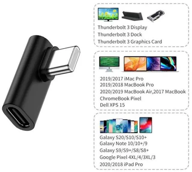 Alt view image 3 of 7 - Vszerda 90 Degree Left Right Angled Reversible USB 3.1 Type-C Male to Female Extension Adapter Low Profile for Laptop Phone