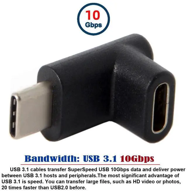 Alt view image 2 of 7 - Vszerda 90 Degree Up or Down Angled Reversible USB 3.1 Type-C Male to Female Extension Power Data Video Adapter for Laptop Phone
