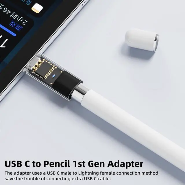Alt view image 5 of 6 - Vszerda USB C to Pencil Adapter for Apple Pencil 1st Generation, USB-C Male to Pencil Charging Adapter for iPad 10th Gen, Type C iPencil Charger Connector Dongle Connector for iPad 10 (Transparent)