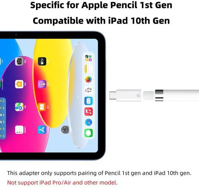 Alt view image 2 of 6 - Vszerda USB C to Pencil Adapter for Apple Pencil 1st Generation, USB-C Male to Pencil Charging Adapter for iPad 10th Gen, Type C iPencil Charger Connector Dongle Connector for iPad 10 (White, 2 Pack)