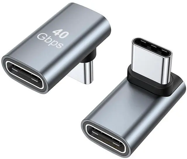 Main image of Vszerda 90 Degree USB-C Male to Female Adapter, 2 Pack Right Angle 100W Type-C Adapter Extender for Steam Deck, ROG Ally, Switch, Notebook Computers, Tablet and Mobile Phones (Grey)