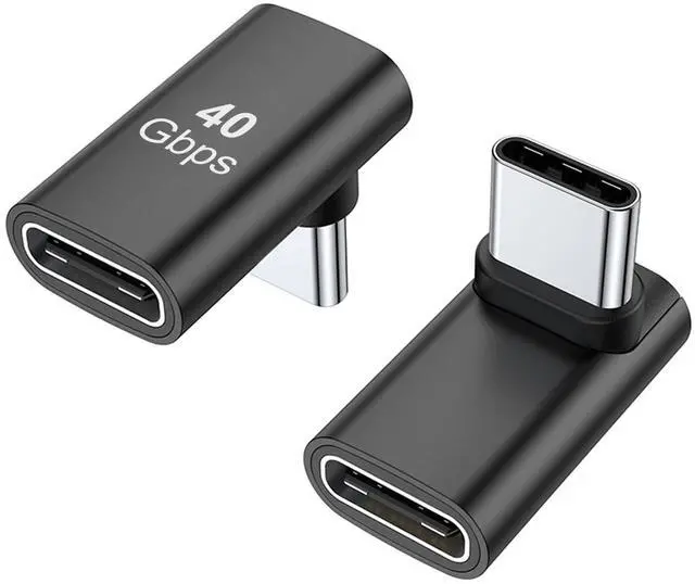 Main image of Vszerda 90 Degree USB-C Male to Female Adapter, 2 Pack Right Angle 100W Type-C Adapter Extender for Steam Deck, ROG Ally, Switch, Notebook Computers, Tablet and Mobile Phones (Black)
