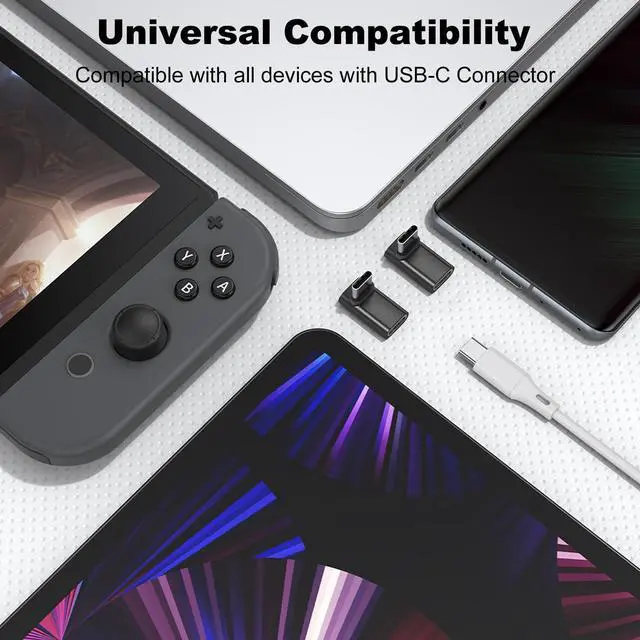 Alt view image 5 of 6 - Vszerda 90 Degree USB-C Male to Female Adapter, 2 Pack Right Angle 100W Type-C Adapter Extender for Steam Deck, ROG Ally, Switch, Notebook Computers, Tablet and Mobile Phones (Black)