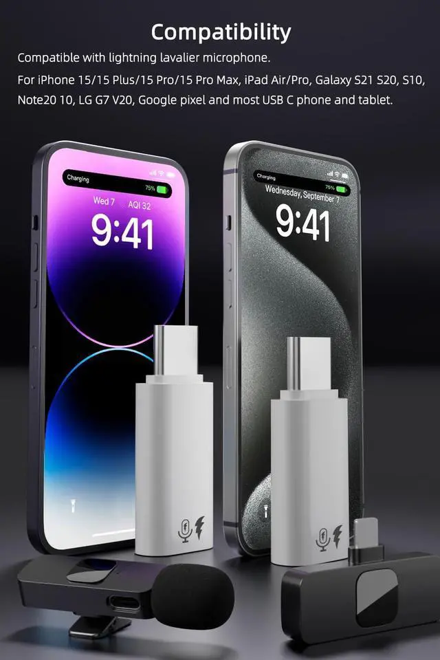 Alt view image 4 of 6 - Vszerda 2 Pack USB C to Lavalier Microphone Adapter, Type C Male Converter for iPhone Wireless Lavalier Microphone, iPhone 16/15 Series, iPad Air/Pro, Not for Headphone and Data