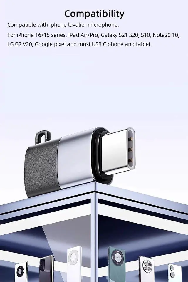 Alt view image 6 of 6 - Vszerda 2 Pack USB C to Lavalier Microphone Adapter, Type C Male Converter for iPhone Wireless Lavalier Microphone, iPhone 16/15 Series, iPad Air/Pro, Not for Headphone and Data (Black+Grey)