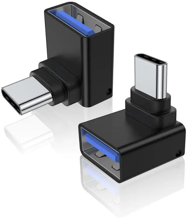 Main image of Vszerda 2 Pack 90 Degree USB C to USB Adapter, Up and Down Angle USB C Male to USB 3.0 Female Connector Converter Compatible for MacBook Pro Air Laptop and More Type C Devices (Black)