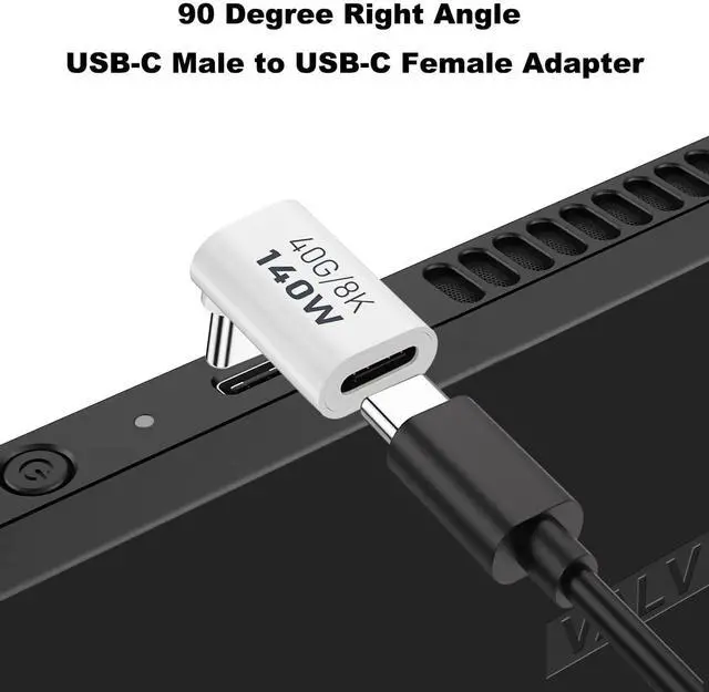 Alt view image 2 of 6 - Vszerda 90 Degree USB-C Male to Female Adapter, 2 Pack Right Angle 140W Type-C Adapter Extender for Steam Deck, ROG Ally, Switch, Notebook Computers, Tablet and Mobile Phones (White)