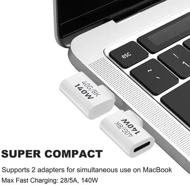 Alt view image 2 of 6 - Vszerda 2 Pack USB C Male to Female Adapter, 90 Degree Right Angle 140W Type C Extender Adapter for Thunderbolt 4/3, MacBook Pro/Air, Laptop, Phones and More Type C Devices (White)