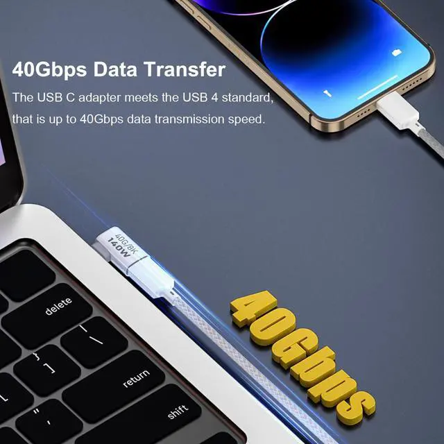 Alt view image 3 of 6 - Vszerda 2 Pack USB C Male to Female Adapter, 90 Degree Right Angle 140W Type C Extender Adapter for Thunderbolt 4/3, MacBook Pro/Air, Laptop, Phones and More Type C Devices (White)