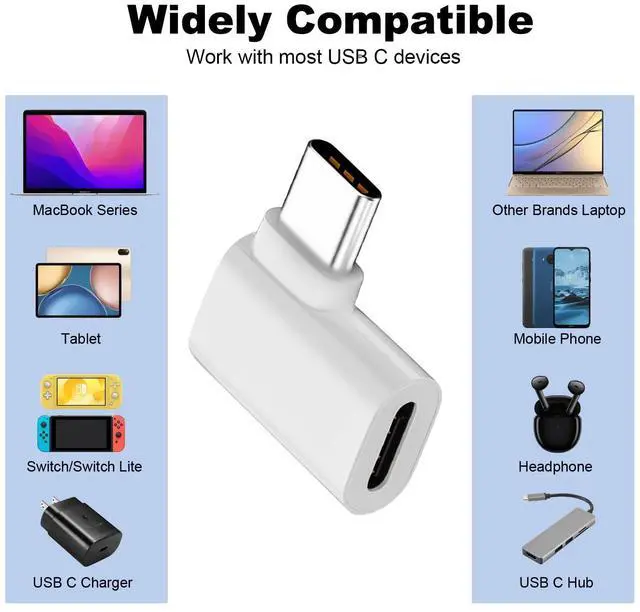 Alt view image 5 of 6 - Vszerda 2 Pack USB C Male to Female Adapter, 90 Degree Right Angle 140W Type C Extender Adapter for Thunderbolt 4/3, MacBook Pro/Air, Laptop, Phones and More Type C Devices (White)