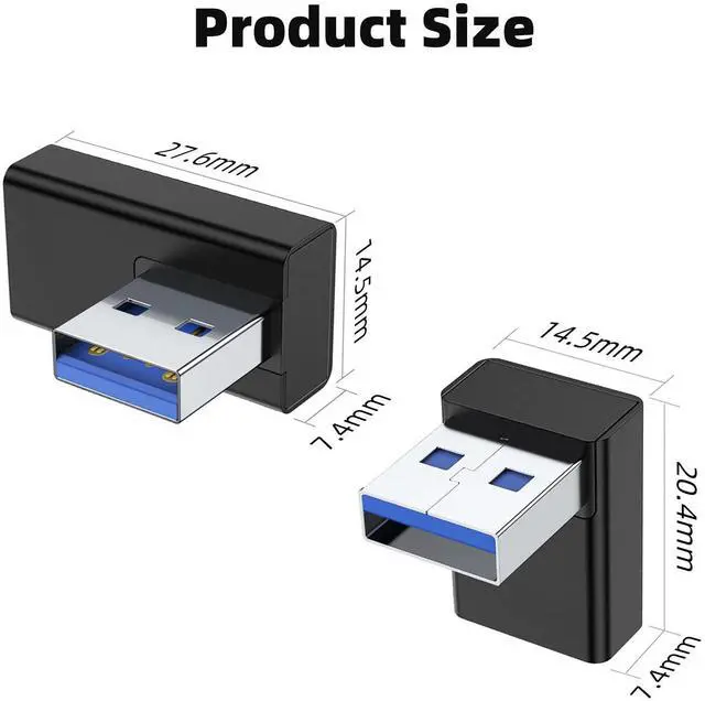 Alt view image 7 of 7 - Vszerda 90 Degree USB 3.0 Adapter 4 Pack, Up and Down Angle, Left and Right Angle USB A Male to Female Converter Extender for PC, Laptop, USB A Charger, Power Bank and More (Black)