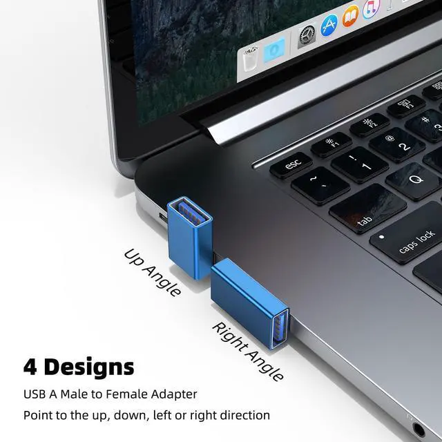 Alt view image 2 of 7 - Vszerda 90 Degree USB 3.0 Adapter 4 Pack, Up and Down Angle, Left and Right Angle USB A Male to Female Converter Extender for PC, Laptop, USB A Charger, Power Bank and More (Blue)