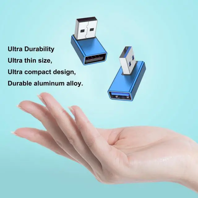 Alt view image 6 of 7 - Vszerda 90 Degree USB 3.0 Adapter 4 Pack, Up and Down Angle, Left and Right Angle USB A Male to Female Converter Extender for PC, Laptop, USB A Charger, Power Bank and More (Blue)