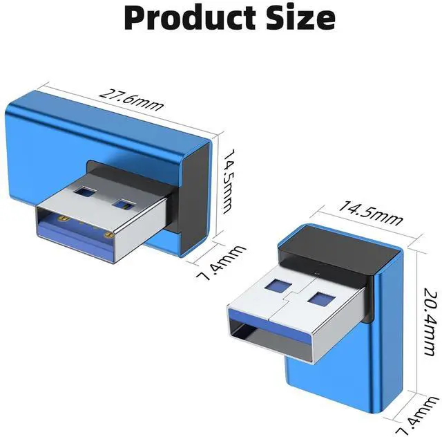 Alt view image 7 of 7 - Vszerda 90 Degree USB 3.0 Adapter 4 Pack, Up and Down Angle, Left and Right Angle USB A Male to Female Converter Extender for PC, Laptop, USB A Charger, Power Bank and More (Blue)