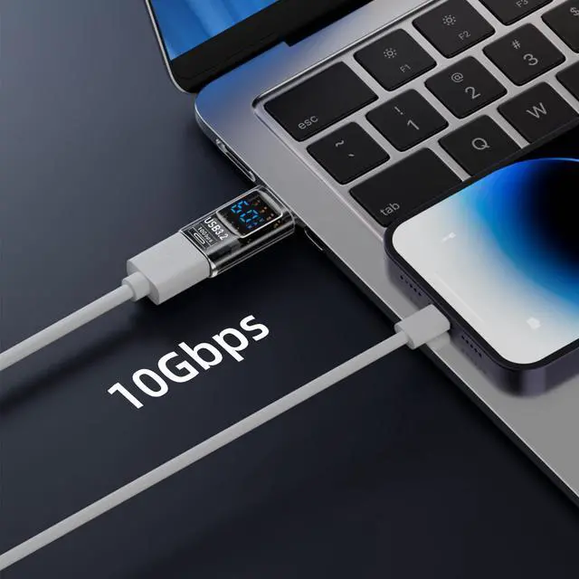 Alt view image 2 of 6 - Vszerda 2 Pack USB to USB C Adapter with LED Display, USB C to USB 3.2 Adapter for iPhone 15/15 Plus/15 Pro/15 Pro Max, iPad Air/Pro, MacBook, Support Current, Voltage and Power Smart Display