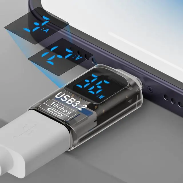 Alt view image 4 of 6 - Vszerda 2 Pack USB to USB C Adapter with LED Display, USB C to USB 3.2 Adapter for iPhone 15/15 Plus/15 Pro/15 Pro Max, iPad Air/Pro, MacBook, Support Current, Voltage and Power Smart Display