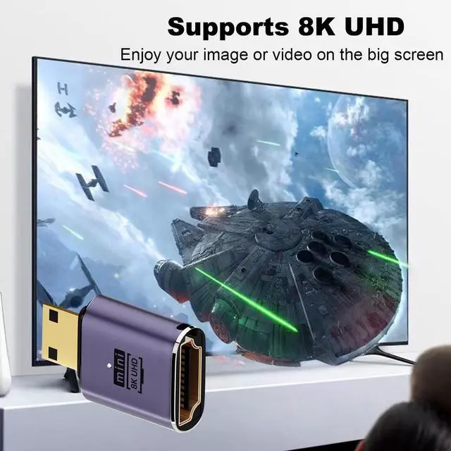 Alt view image 3 of 5 - Vszerda 8K Mini HDMI to HDMI Adapter (2 Pack), Mini HDMI Male to HDMI Female Cable Converter Connector for Raspberry Pi Zero, DSLR Camera, Camcorder, HDTV, Projector, Laptop and Tablet