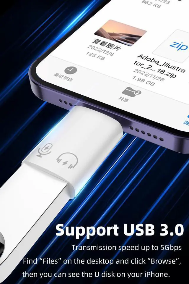 Alt view image 2 of 7 - Vszerda 2 Pack USB C and USB 3.0 OTG Adapter for iPhone/iPad, Support Connect Card Reader, U Disk, USB Flash Drive, Keyboard, Mouse, Lavalier Microphone, Digital Headphone
