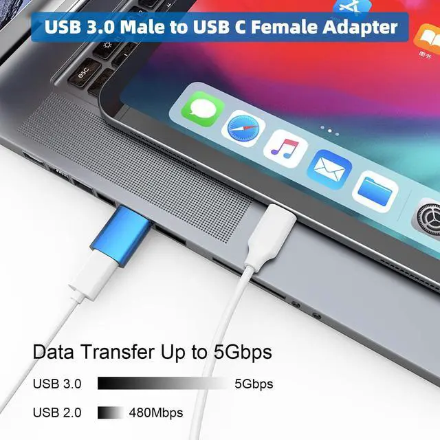 Alt view image 4 of 7 - Vszerda USB to USB C Adapter (6 Pack), USB C Male to USB 3.0 Female OTG Converter, Type-C Female to A Male Connector (Blue)